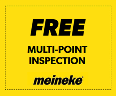 Free MultiPoint Inpection Coupon - Meineke Florida MDA Bright yellow badge with bold black text: 'FREE MULTI-POINT INSPECTION' and the 'meineke' logo underneath.